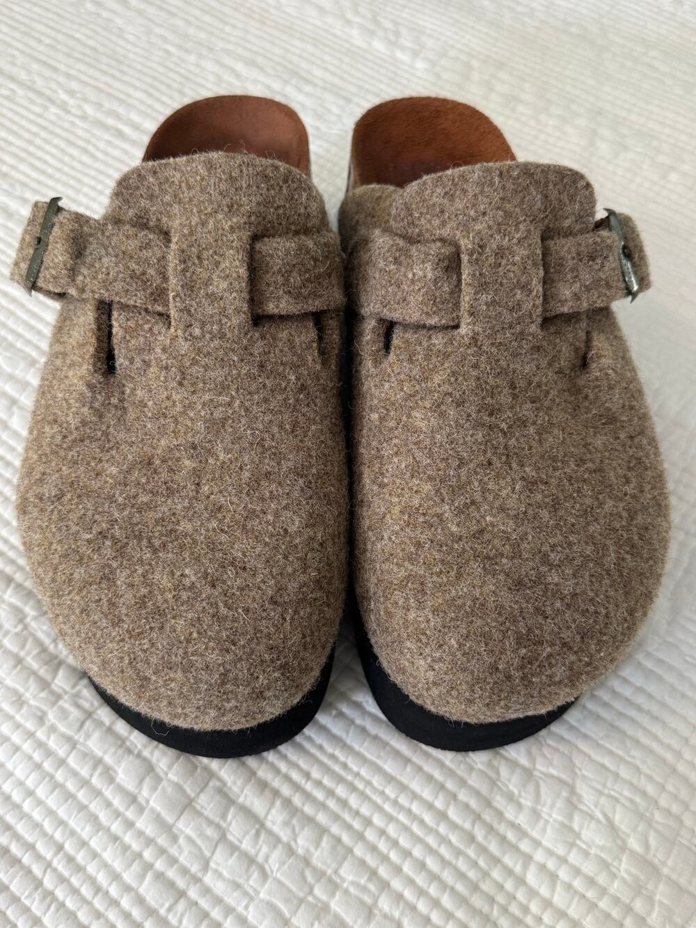 Sixtyseven Wool Felt Platform Clogs Mules Anthro Vibe Taupe Buckle No Sz
